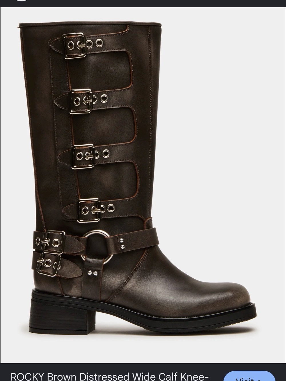 Steve Madden Dark Brown Buckled Mid-Calf Combat Boots - Picture 2 of 3